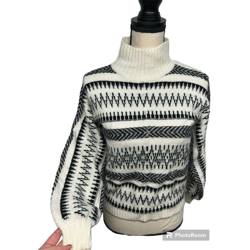 LOFT Ann Taylor XS Fair Isle Poncho Sweater Wool Turtleneck